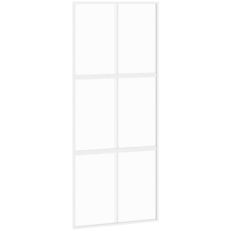 vidaXL Porte coulissante blanc 90x205 cm verre trempé aluminium (1/5)