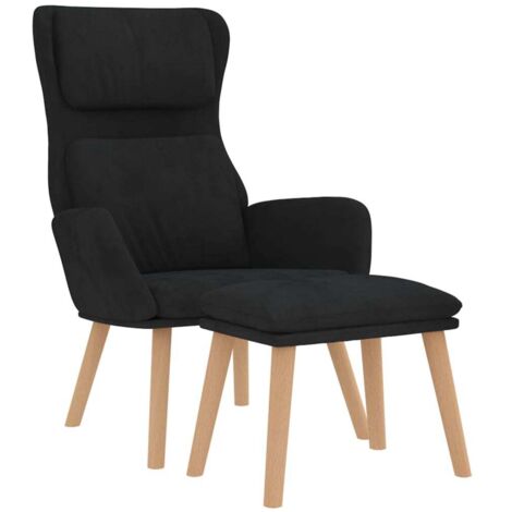 Chaise de relaxation avec tabouret Noir Velours vidaXL (1/5)