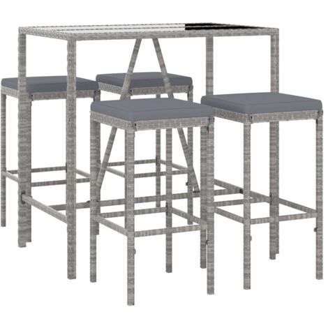 vidaXL 5 Piece Garden Bar Set with Cushions Grey Poly Rattan