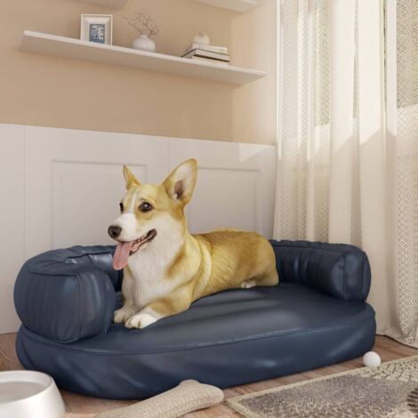 vidaXL Lit pour chien ergonomique Mousse Bleu foncé 88x65cm Similicuir (1/5)