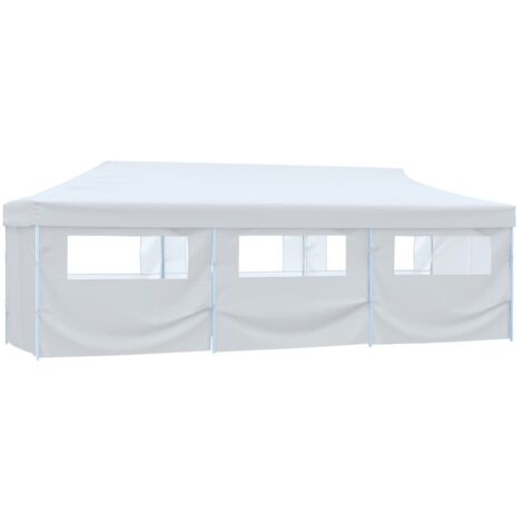 vidaXL Tente de réception escamotable avec 8 parois 3 x 9 m Blanc (1/10)