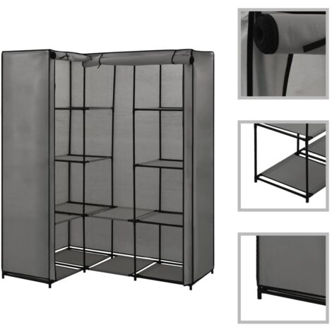 Vidaxl – Dressing d'angle gris 130x87x169 cm – Cadre en fer robuste – Optimise l'espace de rangement – Housse en tissu avec fermeture à glissière