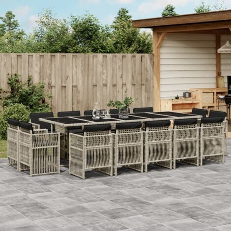 Vidaxl – Ensemble table et chaise de jardin 15 pcs – Résine tressée gris clair – Dossier rabattable – Coussins épais amovibles pour confort