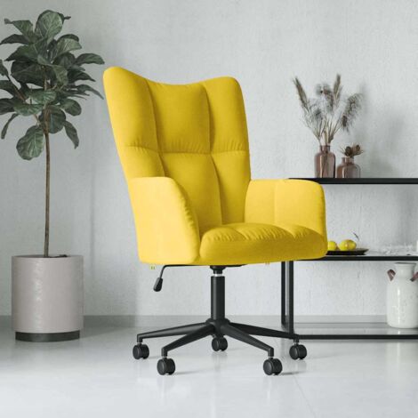 Vidaxl – Chaise de relaxation jaune moutarde en velours – Mécanisme de levage à gaz – Hauteur réglable 94,5-102 cm – Pivotement 360° avec roulettes