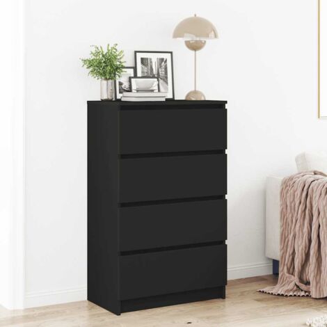 Vidaxl – Buffet noir 60x35x98,5 cm – Bois d'ingénierie – 4 tiroirs – Design minimaliste pour rangement et exposition