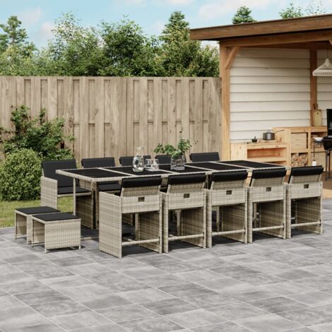 vidaXL Ensemble à manger de jardin et coussins 15 pcs gris clair rotin
