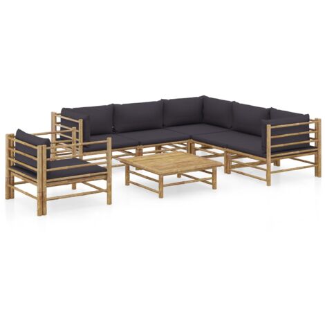 vidaXL Salon de jardin 7 pcs avec coussins gris foncé bambou