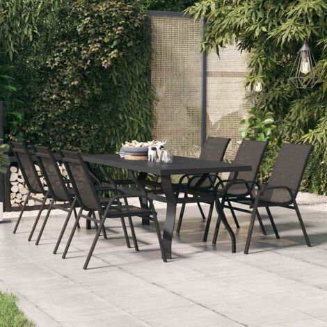 Vidaxl – Table de jardin en acier noir 180x80x70 cm – Plateau en verre trempé – Pieds courbés élégants – Résistante aux intempéries