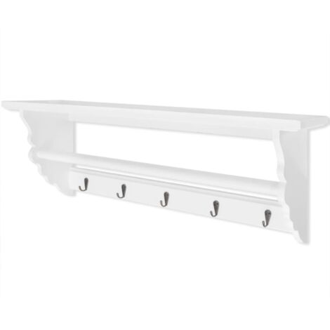 Vidaxl – Porte-manteau baroque blanc en PFDM – 5 crochets et étagère – Système de montage invisible – Dimensions 70 x 18 x 26 cm