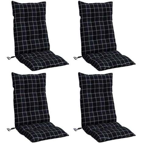 vidaXL Coussins de chaise à dossier haut lot de 4 motif carreaux noir