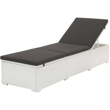 vidaXL Chaise longue avec coussin Résine tressée Blanc (1/5)