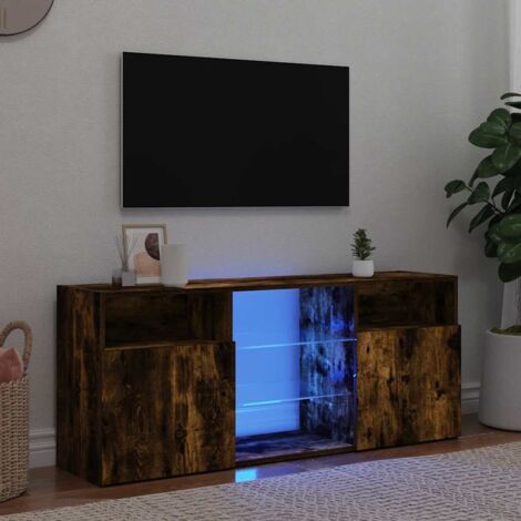 Vidaxl – Meuble TV chêne fumé 120x30x50 cm – Bois d'ingénierie avec verre trempé – Éclairage LED RVB intégré – Ambiance moderne