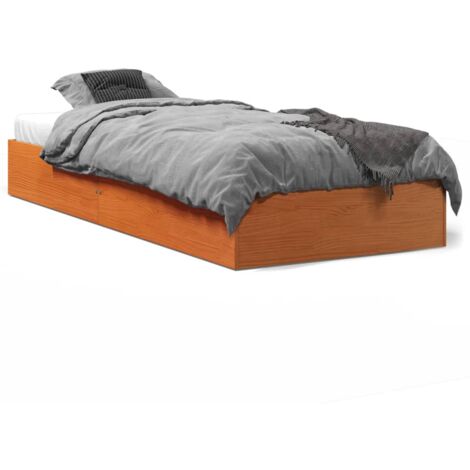 Vidaxl – Cadre de lit 90x190 cm en bois de pin massif – Cire marron – Lattes en contreplaqué pour soutien optimal – Assemblage requis