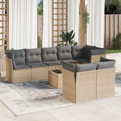 vidaXL Salon de jardin avec coussins 9 pcs beige résine tressée (1/3)