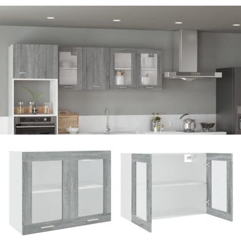 vidaXL Hanging Glass Cabinet "Lyon" Grey Sonoma 80x31x60 cm Engineered Wood