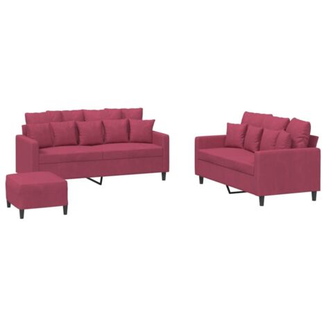 vidaXL Ensemble de canapés 3 pcs avec coussins Rouge bordeaux Velours