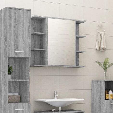 Armoire à miroir de salle de bain Sonoma gris 80x20,5x64cm Bois vidaXL