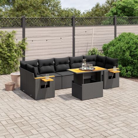 vidaXL Salon de jardin 8 pcs avec coussins noir résine tressée (1/3)