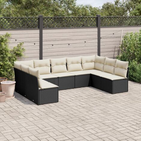 vidaXL Salon de jardin 9 pcs avec coussins noir résine tressée (1/3)
