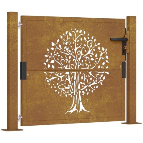 Vidaxl – Portail de jardin acier corten 105x80 cm – Anti-corrosif – Système de verrouillage avec 3 clés – Installation facile