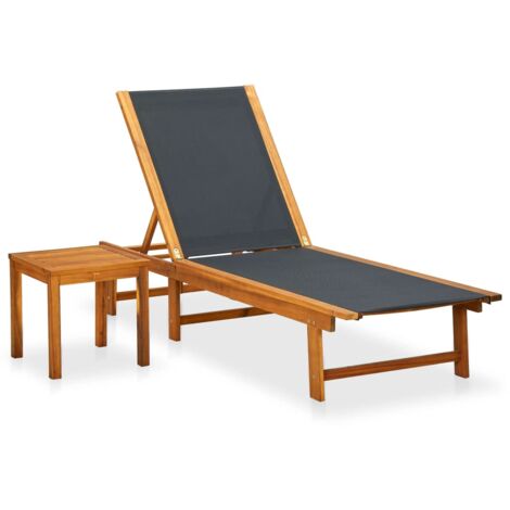 Chaise longue avec table Bois d'acacia solide et textilène vidaXL