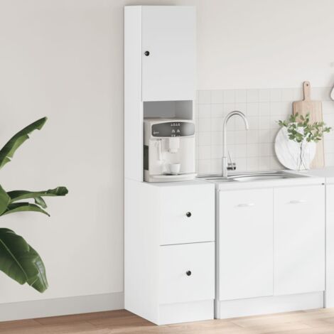 Vidaxl – Armoire de cuisine blanche 35x50x180 cm – Bois d'ingénierie résistant à l'humidité – Grand espace de rangement avec portes et tiroirs