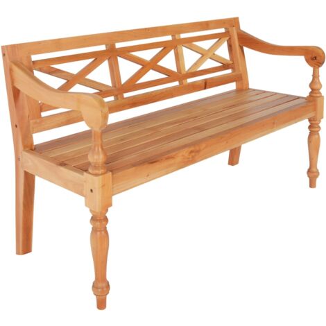 Vidaxl – Banc Batavia 123 cm – Bois d'acajou massif – Marron clair – Accoudoirs incurvés – Pour 3 personnes – Intérieur uniquement