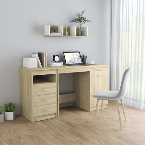 Vidaxl – Bureau droit chêne sonoma 140x50x76 cm – Bois d'ingénierie – 3 tiroirs et 1 porte – Espace de rangement optimisé