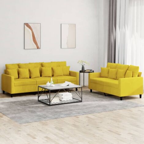 Ensemble de canapés 2 pcs avec coussins Jaune Velours vidaXL (1/5)