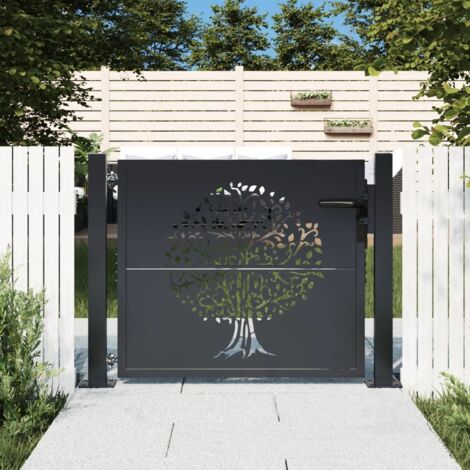 Vidaxl – Portail de jardin en acier galvanisé anthracite 105x105cm – Système de verrouillage avec 3 clés – Design découpé au laser