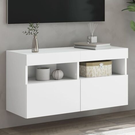Vidaxl – Meuble TV mural blanc 80x30x40 cm – Bois d'ingénierie – Lumières LED RVB personnalisables – Fixation murale incluse (1/5)