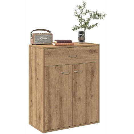 Vidaxl – Buffet chêne artisanal 60x30x75 cm – Bois d'ingénierie – 2 portes et un tiroir – Résistant à l'humidité et facile à nettoyer