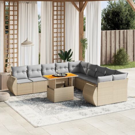 vidaXL Salon de jardin 11 pcs avec coussins beige résine tressée (1/3)