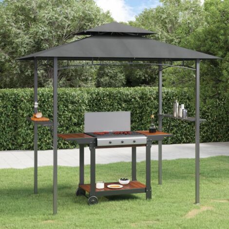 Vidaxl – Barbecue à gaz avec abri 240x150x243 cm – Acier anthracite – 2 étagères latérales – Excellente ventilation – Crochet pour lumières
