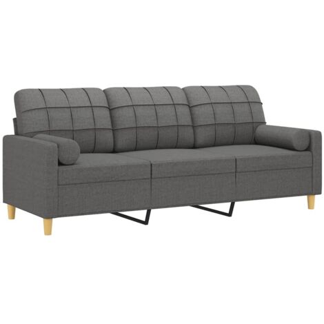 Vidaxl – Canapé droit 3 places gris foncé 180 cm – Tissu 100% polyester – Coussins décoratifs inclus – Dimensions 198x77x80 cm (1/5)