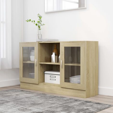 Vidaxl – Armoire à vitrine chêne sonoma 120x30,5x70 cm – Bois d'ingénierie durable – 2 compartiments avec portes – Facile à nettoyer