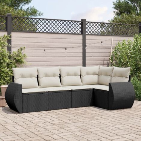 vidaXL Salon de jardin 5 pcs avec coussins noir résine tressée (1/3)