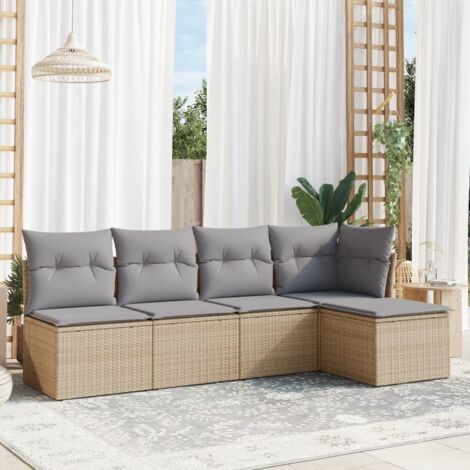 vidaXL Salon de jardin avec coussins 5 pcs beige résine tressée (1/3)