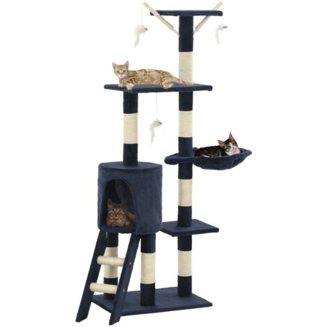 vidaXL Cat Tree with Sisal Scratching Posts 138 cm Dark Blue (1/3)