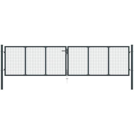 Vidaxl – Portail grillagé en acier galvanisé 400 x 125 cm – Résistant à la rouille – Installation facile avec piquet de sol – Couleur anthracite