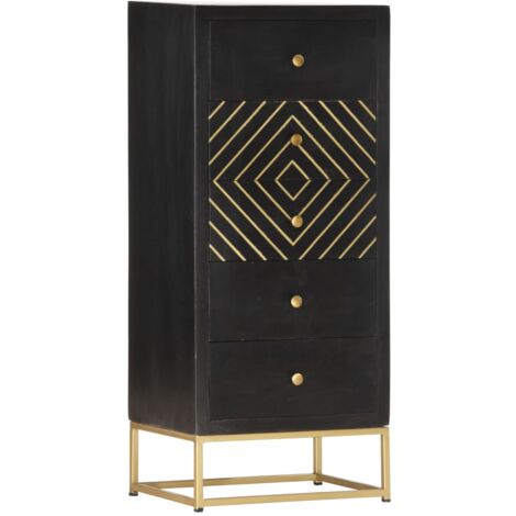 vidaXL Armoire à tiroirs Noir et doré 45x30x105 cm Bois de manguier (1/8)