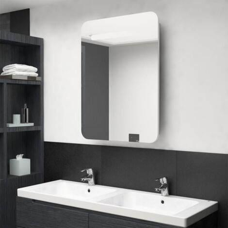 Vidaxl – Armoire de salle de bain à miroir LED blanc et chêne 60x11x80cm – MDF mélaminé – Éclairage doux pour maquillage – Charnière tampon