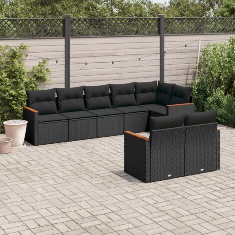 vidaXL Salon de jardin 8 pcs avec coussins noir résine tressée (1/5)