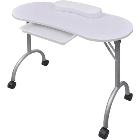 Vidaxl – Table à manucure pliable avec roulettes – Coussin en cuir artificiel – Plateau 90x37cm – Tiroir coulissant – 4 roulettes verrouillables