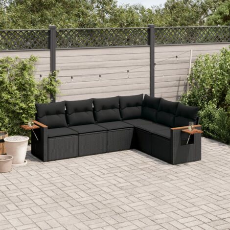 vidaXL Salon de jardin 6 pcs avec coussins noir résine tressée (1/3)