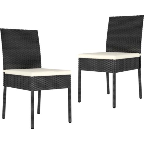 Vidaxl – Lot de 2 chaises de jardin en résine tressée noire – Cadre en acier enduit – Dimensions 57x44x88cm – Charge max 110kg – Coussins inclus