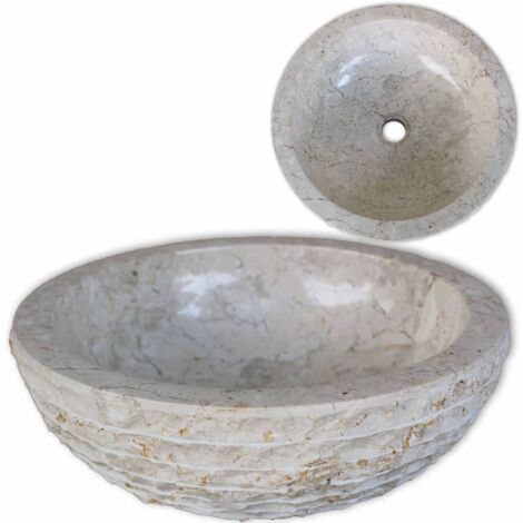 Vidaxl – Lavabo rond en marbre naturel 40 cm – Surface polie et extérieure rugueuse – Évier élégant pour salle de bains – Trou de vidange 4,5 cm (1/5)