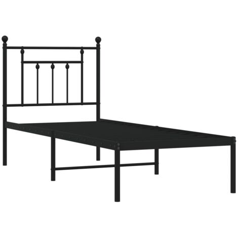 Cadre de lit métal avec tête de lit noir 75x190 cm (1/5)