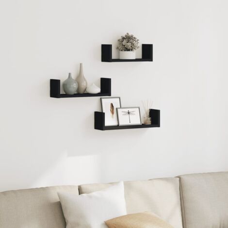 vidaXL Étagères murales 3 pcs noir bois d'ingénierie (1/5)