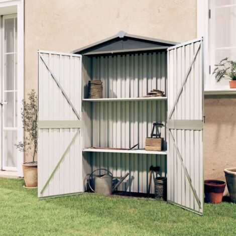 Vidaxl – Abri de jardin métal gris 116x45x175 cm – Acier galvanisé – Ventilation intégrée – Sans plancher – Design à double ouverture